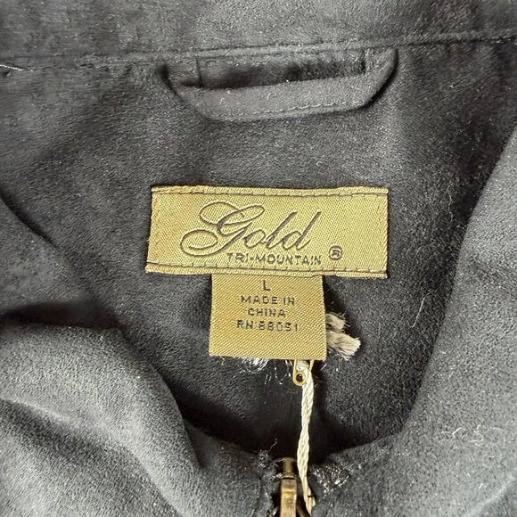 Gold Tri Mountain Full Zip Bomber Jacket Black Men’s Size Large - Picture 3 of 7